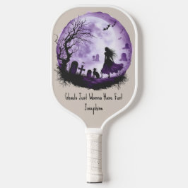 Palas De Pickleball Morado Halloween Bruja Black Cat Graveyard Bats