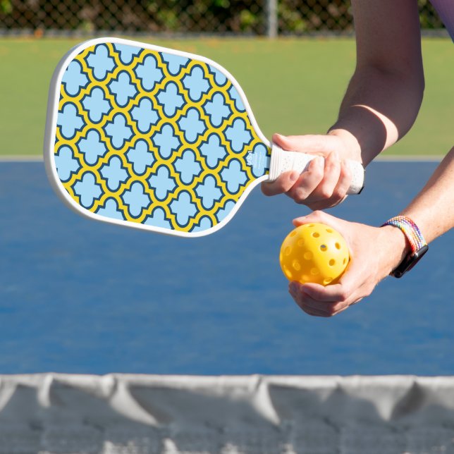 Palas De Pickleball Mosaico azul y amarillo, Entramado, Quatrefoil (in situ)