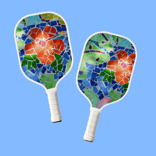 Palas De Pickleball Mosaico colorido Koi Fish Red Flower