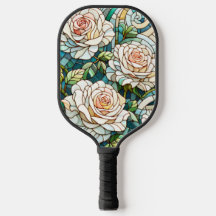 Mosaico de vidrio tintado de rosas blancas
