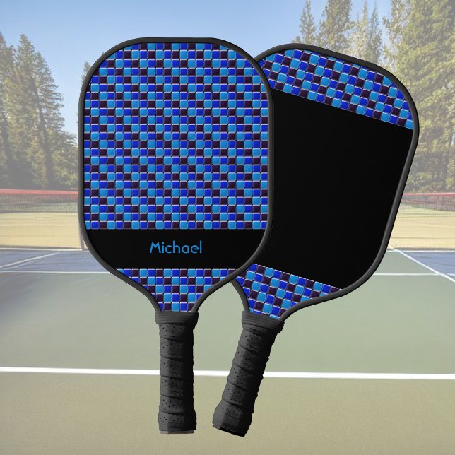 Palas De Pickleball Mosaico moderno en negro, azul real, personalizado (Subido por el creador)