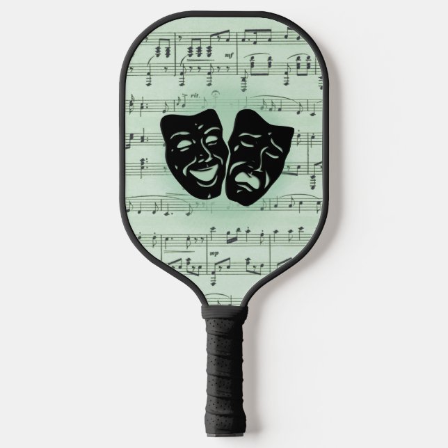 Palas De Pickleball Música verde y máscaras griegas de teatro (Anverso)