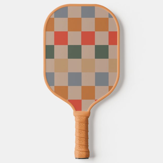 Palas De Pickleball Naranja azul beige Brown Checkered Gingham Pattern (Anverso)
