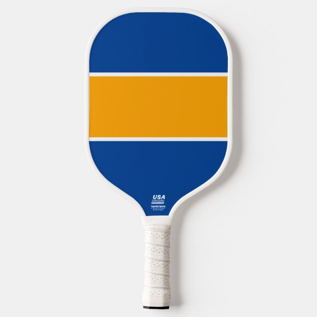 Palas De Pickleball Naranja brillante franjas azul amarillo blanco pro (Reverso )