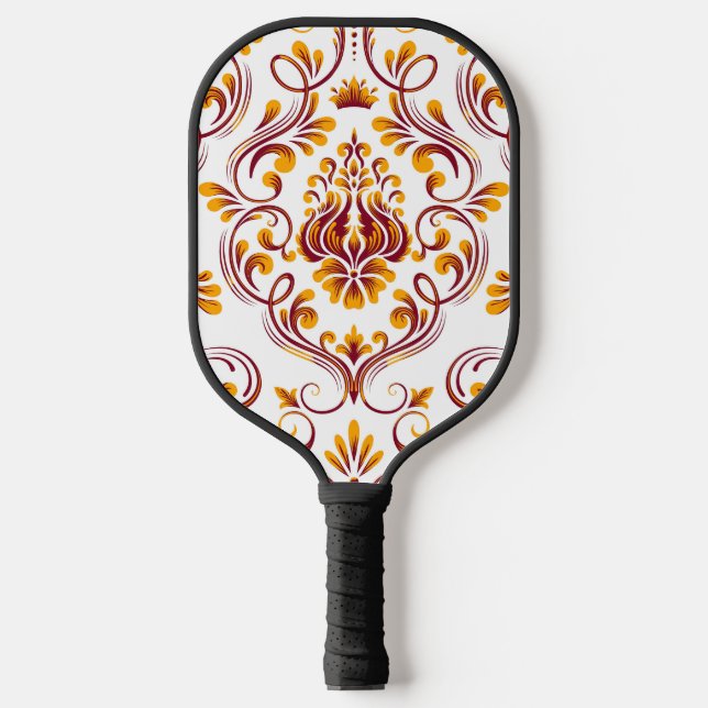 Palas De Pickleball Naranja Burgundy White Damask Floral (Anverso)