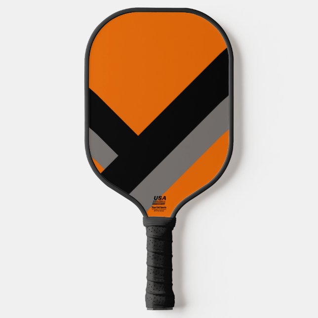 Palas De Pickleball Naranja clásico con rayas negras y grises (Anverso)
