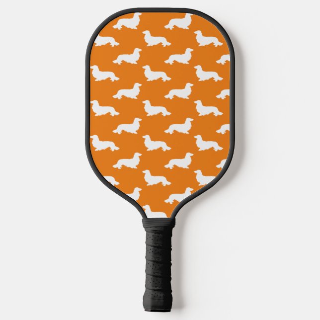 Palas De Pickleball Naranja de baloncesto de pelo largo Dachshund (Reverso )