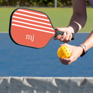 Palas De Pickleball Naranja deportivo y franjas blancas con monograma
