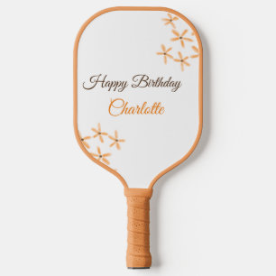 Palas De Pickleball Naranja flor marrón feliz cumpleaños agregar nombr