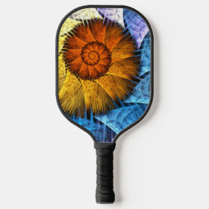 Palas De Pickleball Naranja floral Azul amarillo abstracto arte