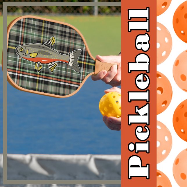 Palas De Pickleball Naranja gris oscuro trucha blanca verde amarilla (Plaid Gray Orange Yellow Green Black White Trout Pickleball Paddle)