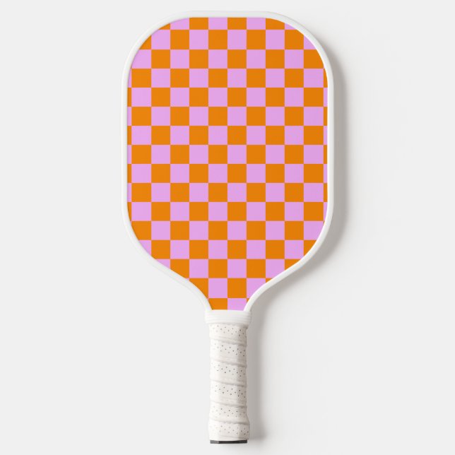 Palas De Pickleball Naranja + Patrón de tablero de cheques rosados (Anverso)