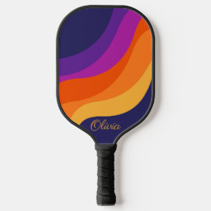 Palas De Pickleball Naranja púrpura y ondas diagonales retro amarillas