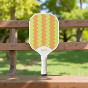 Palas De Pickleball Naranja retro Lime Green 70 Stripes 90 Squiggles