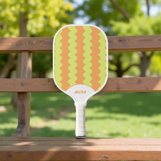 Palas De Pickleball Naranja retro Lime Green 70 Stripes 90 Squiggles (Subido por el creador)