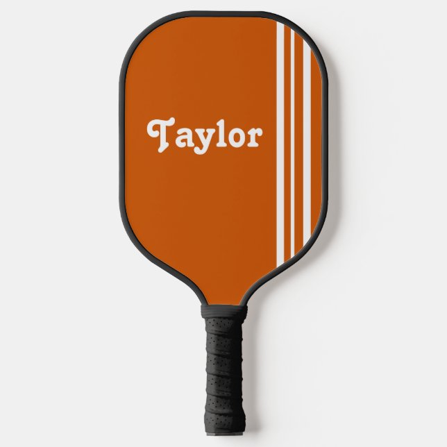Palas De Pickleball Naranja retro moderno de franjas blancas personali (Anverso)