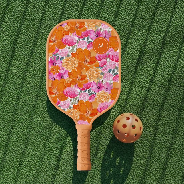 Palas De Pickleball Naranja rosa brillante Personalizado floral vibran (Subido por el creador)