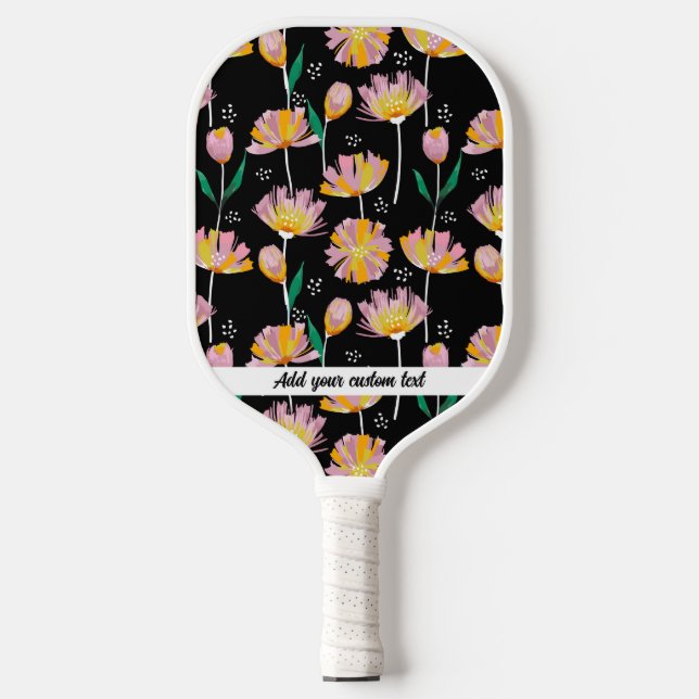 Palas De Pickleball Naranja rosado Patrón floral Añadir nombre de text (Anverso)