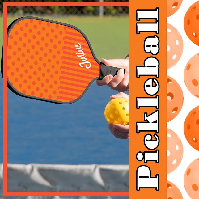 Palas De Pickleball Naranja Tangerine Polka Dots Stripes Personalizado (Orange Tangerine Polka Dots Stripes Personalized Pickleball Paddle to Personalize)