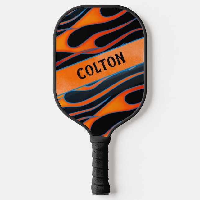 Palas De Pickleball Naranja y negro de llamas personalizadas personali (Anverso)