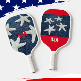 Palas De Pickleball Náutica de pez estelar rojo blanco y azul