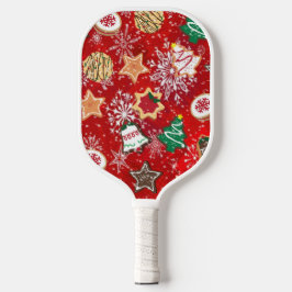 Palas De Pickleball Navidades cocina y copos de nieve en rojo