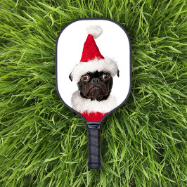 Palas De Pickleball Navidades cortos Black Pug en Santa Hat