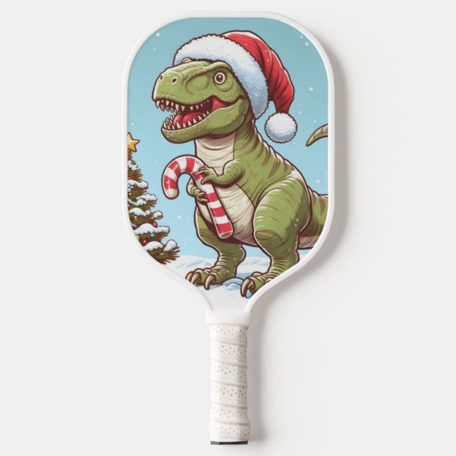 Palas De Pickleball Navidades dulces de caña de caramelo dinosaurio (Anverso)