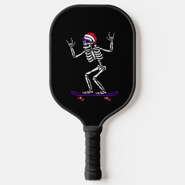 PALAS DE PICKLEBALL NAVIDADES SKELETON EN SKATEBOARD FUNNY XMAS (Anverso)