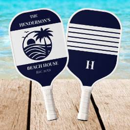 Palas De Pickleball Navy Coastal Nautical Palm Tree Family Beach House