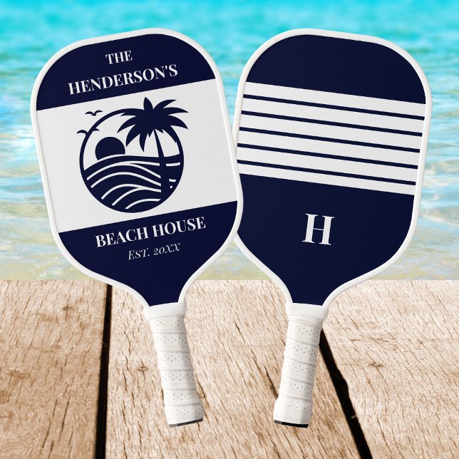 Palas De Pickleball Navy Coastal Nautical Palm Tree Family Beach House (Subido por el creador)