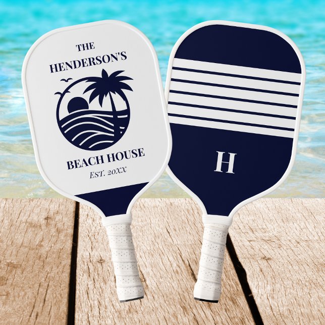 Palas De Pickleball Navy Coastal Nautical Palm Tree Family Beach House (Subido por el creador)