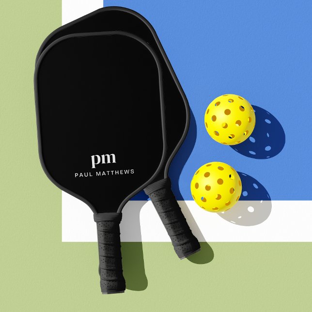 Palas De Pickleball Negro brillante con monograma y nombre (Subido por el creador)