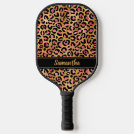 Palas De Pickleball Negro Chic Rosa Dorado Estampado Leopardo Personal