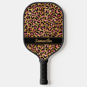 Palas De Pickleball Negro Chic Rosa Dorado Estampado Leopardo Personal