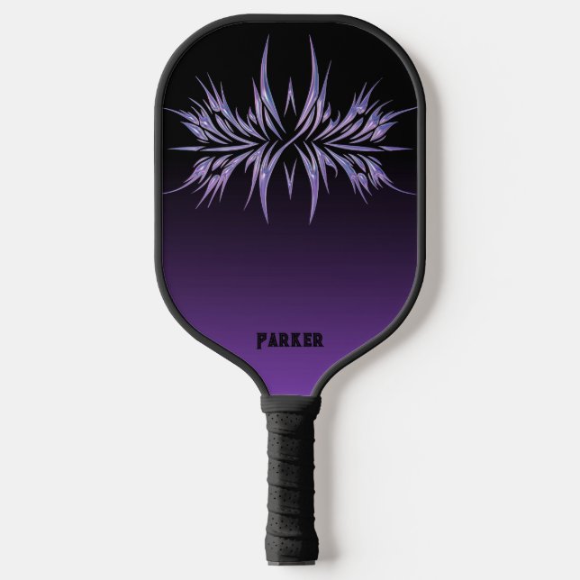 Palas De Pickleball Negro y morado personalizado con diseño y nombre t (Anverso)