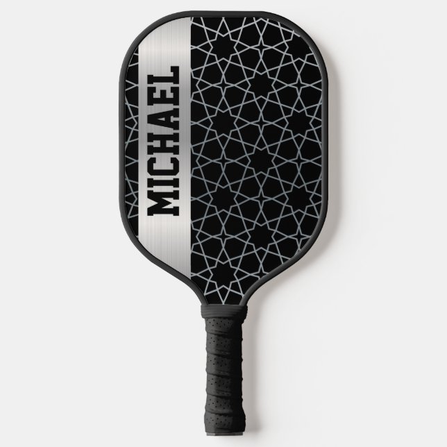 Palas De Pickleball Negro y plateado personalizado personalizado (Anverso)