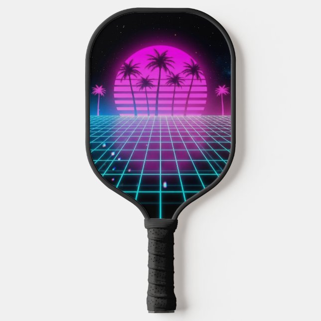 Palas De Pickleball Neon Electric Palms Retro Vaporwave Custom Pickleb (Anverso)