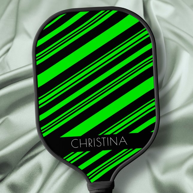 Palas De Pickleball Neon Green y Black Stripes Nombre personalizado mo (Subido por el creador)