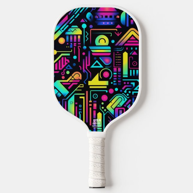 Palas De Pickleball Neon Retro Tech Pickleball Paddle | 80s Gamer (Anverso)