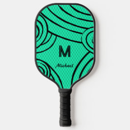 Palas De Pickleball NeonLine 1 Blue-Green Editable Name & Initials