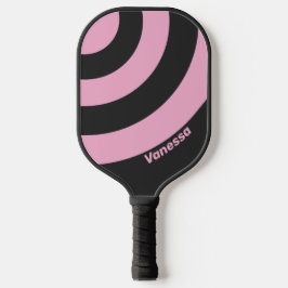 Palas De Pickleball Noche Rosa Retro Tiras de Círculo Tres con Nombre