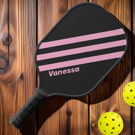 Palas De Pickleball Noche Rosa Retro Tres Franjas con Nombre