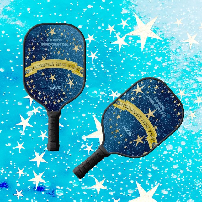 Palas De Pickleball Noche Starry Oscura Noche Año Nuevo Estrellas de o (Starry Dark Night New Year Gold Stars Sparkle Blue Pickleball Paddle)