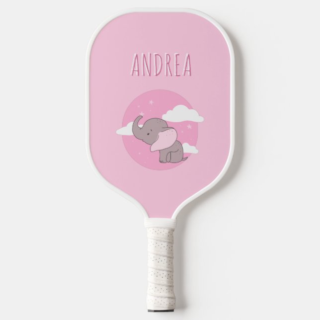 Palas De Pickleball Nombra de elefante chica Cute rosa de nubes soñada (Anverso)
