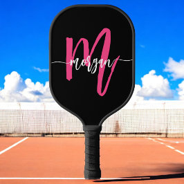 Palas De Pickleball Nombra de Monograma del guión moderno rosado calie