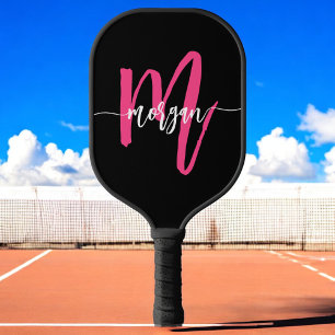Palas De Pickleball Nombra de Monograma del guión moderno rosado calie