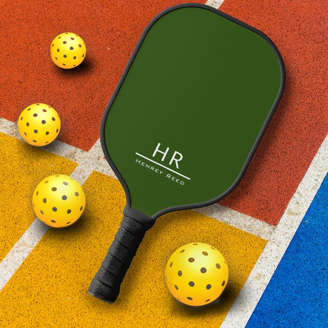 Palas De Pickleball Nombre básico del monograma verde + iniciales (Subido por el creador)