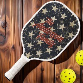 Palas De Pickleball Nombre de familia vintage de estrellas y tiras