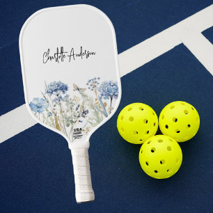 Palas De Pickleball nombre de flores silvestres azules y blancas en le